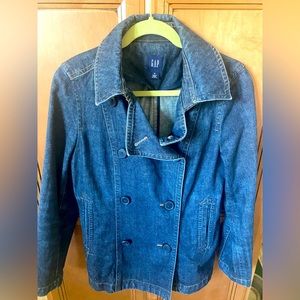 GAP Navy Denim Pea Coat Jacket Size Medium